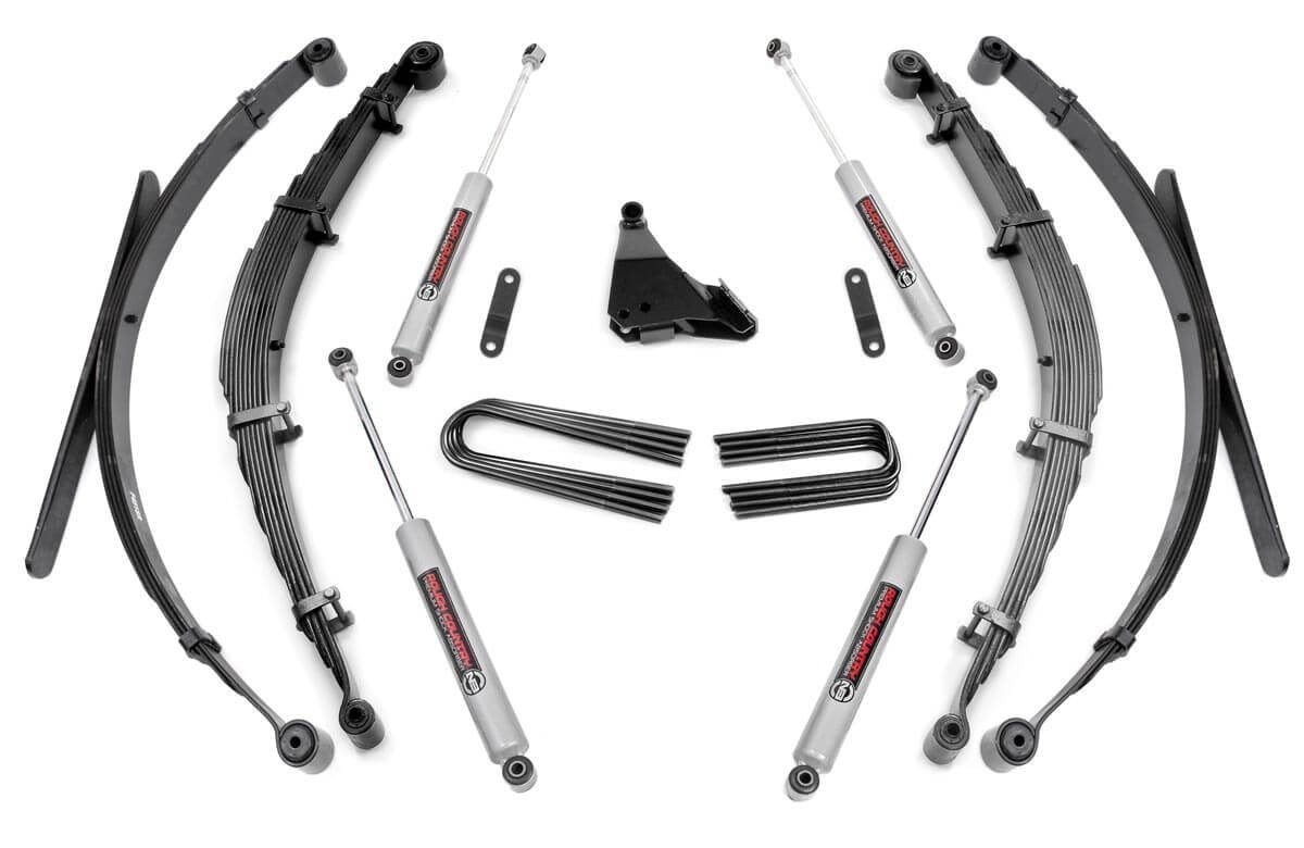 Ford F-250 Super Duty Suspension Lift Kit - Front + Rear - Rough Country - 4 Inch Lift + Rear Springs + Premium N3 Shocks - '99-'04